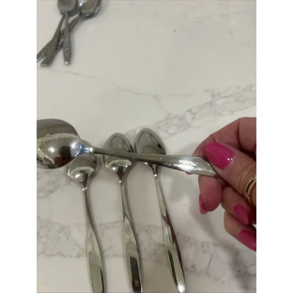 Eldan ELD18 Set Of 4 Teaspoons MAY ROSE Textured Roses Stainless Vintage MCM